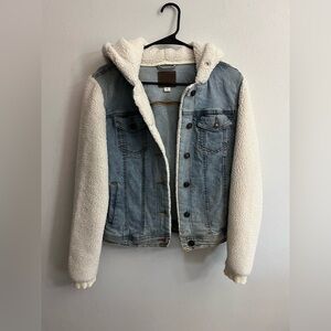 Denim Jacket with Sherpa Sleeves